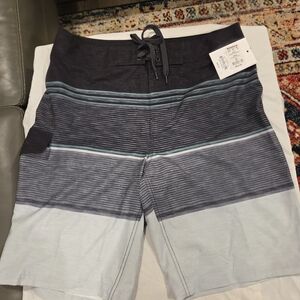 Men's Striped Swim Shorts - Black and Gray